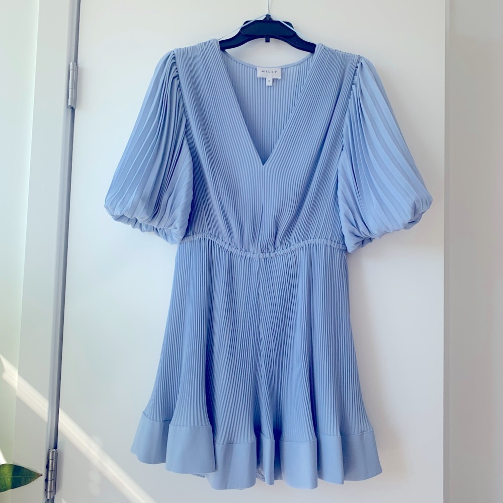 Milly Elle short sleeve pleated minidress